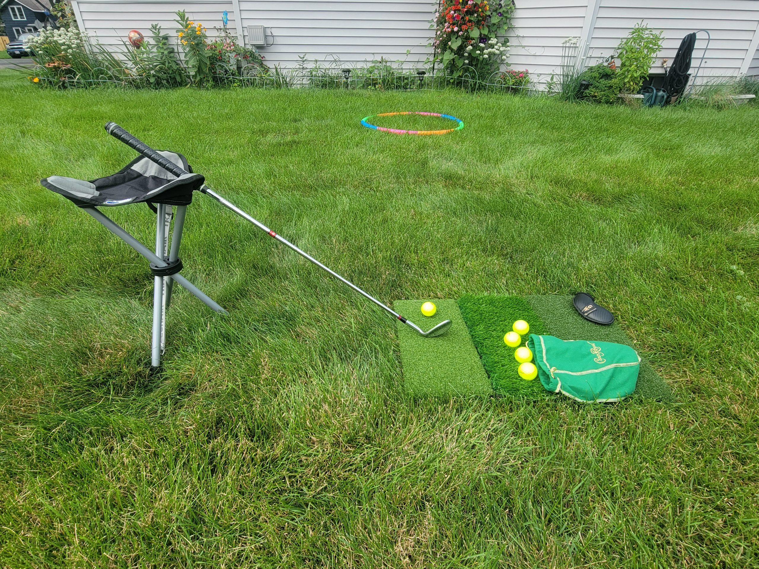 Old Duffer Golf image of chipping practice using a hoop