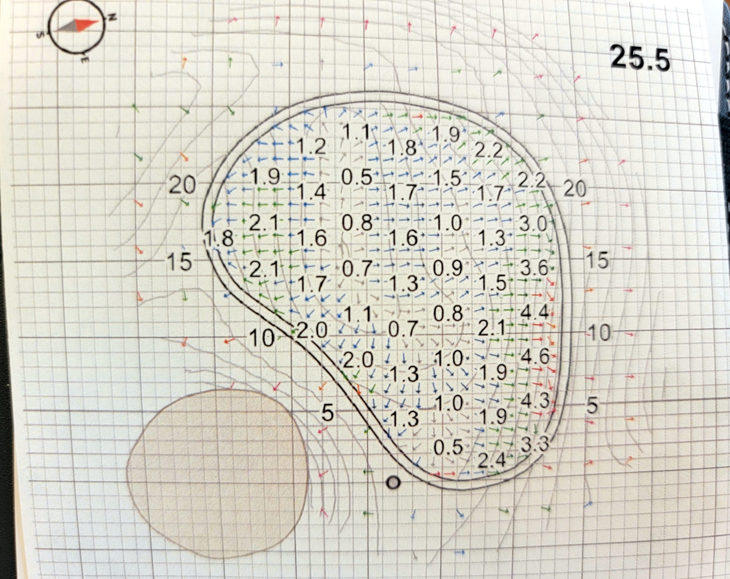 Old Duffer Golf image of percent slope and direction on a green