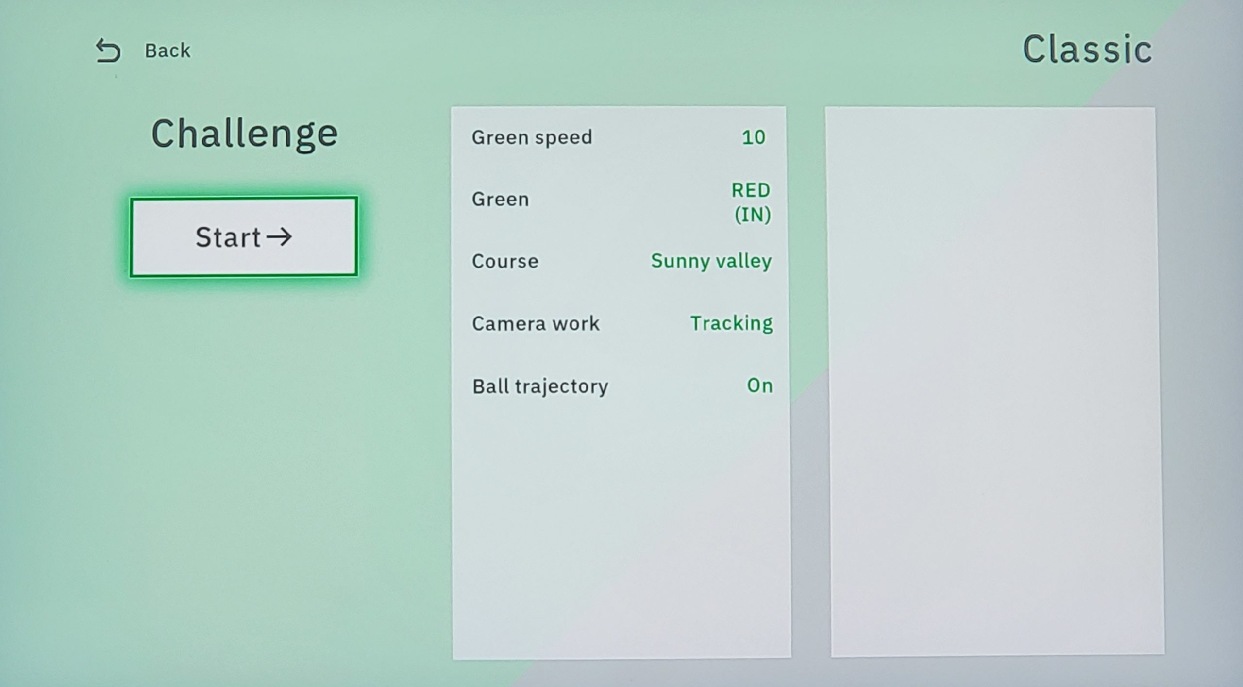 Old Duffer Golf image of challenge mode menu options