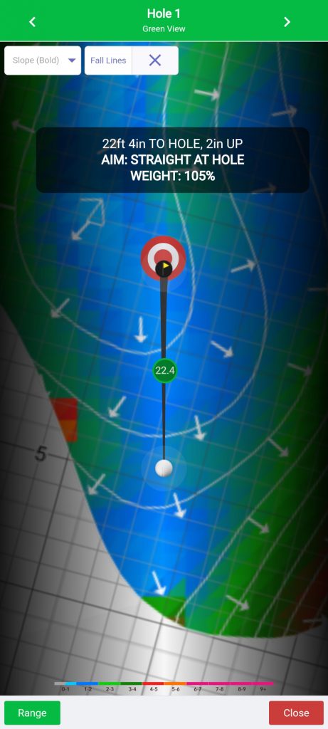 Old Duffer Golf image of the Strackaline App green reading function