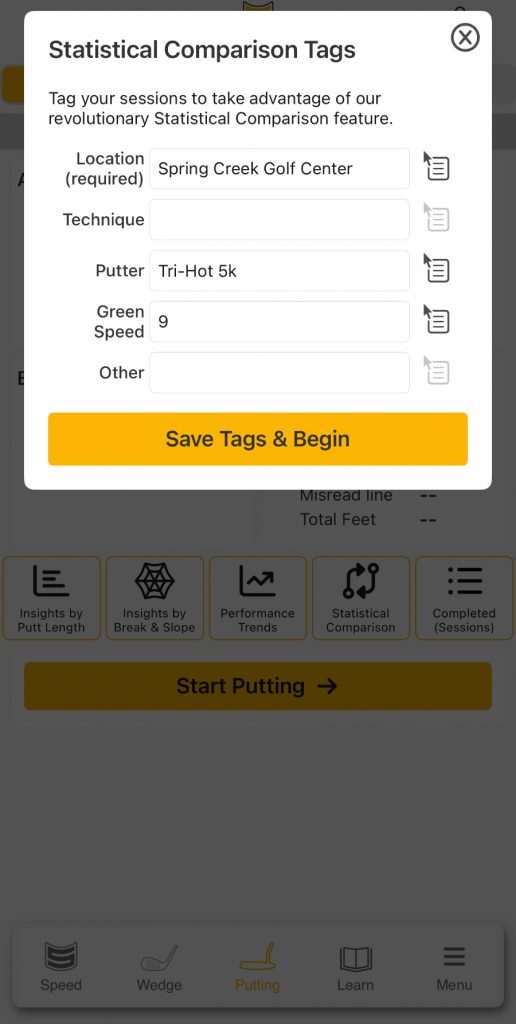 Old Duffer Golf image of the statistical comparison tag screen